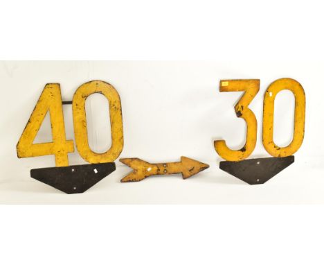 Railwayana - a selection of vintage 20th century cast metal railway signage. The signs to include a large 30 and 40 sign and 
