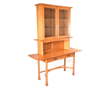 Lucian Ercolani - Ercol - Kelmscot Cabinet - A 1980s beech and elm cabinet desk / dresser. The desk having a raised superstru