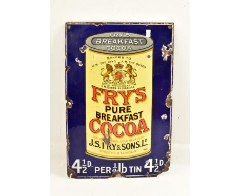 Fry's Cocoa - An early 20th century point of sale shop front advertising porcelain enamel sign for Fry's Pure Breakfast Cocoa