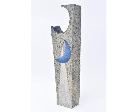 Paul Philp (b. 1941) - Studio Pottery - A tall abstract shaped decorative vase. The vase having a crescent shaped pierced top