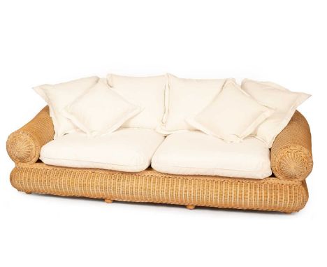 Point Furniture - A modernist high end rattan large rattan settee&nbsp; sofa by Point Furniture. The large rattan design of a