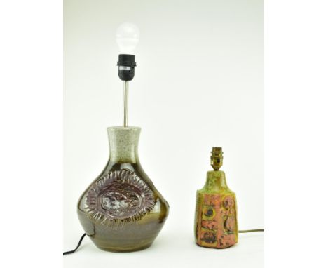 Two vintage studio pottery ceramic art lamp bases, one by&nbsp;Purbeck Pottery, the other by Bernard Rooke. The Purbeck Potte