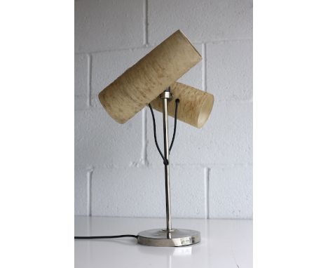 A vintage mid century 1960s double fiberglass lamp light. The lamp having two adjustable fibreglass cylinder shades, each wit