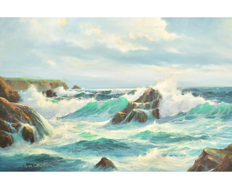 Peter Cosslett (British 1927-2012) - A 20th century oil on canvas seascape painting. The painting depicting the crashing wave