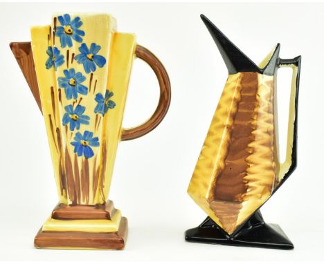 Myott, Son &amp; Co. - two early 20th century circa 1920s Art Deco ceramic jugs / pitchers. Each decorated in hues of cream, 