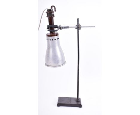 A retro mid 20th century industrial inspection lamp light. The lamp having an aluminium conical shade with Bakelite handle. R