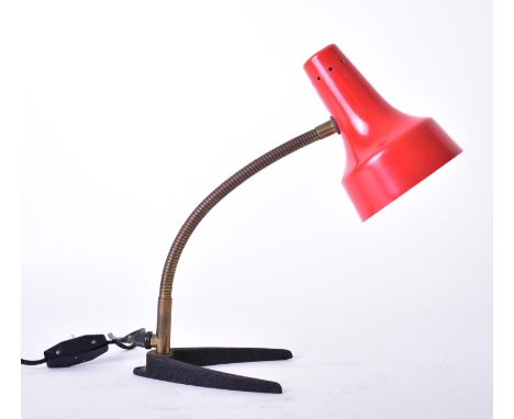 Serge Mouille Cocotte Manner - A vintage mid 20th century circa 1950s metal desk table lamp light. The lamp having a red coni