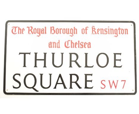 Thurloe Square, London - a vintage 20th century enamel street sign. The sign reading The Royal Borough of Kensington and Chel