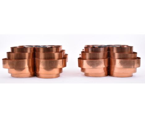 Werner Schou x Coronell - A pair of retro 20th century circa 1970s copper ceiling lights. Each light having layered copper pl