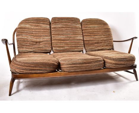 Lucian Ercolani - Ercol - Windsor Range&nbsp; - A retro mid 20th century circa 1960s dark beech and elm three-seater sofa set