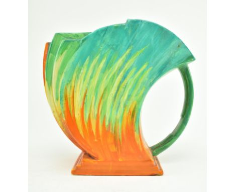 Streamline by Wadeheath - an early 20th century circa 1930s Art Deco hand painted ceramic jug. The jug of warped geometric fo