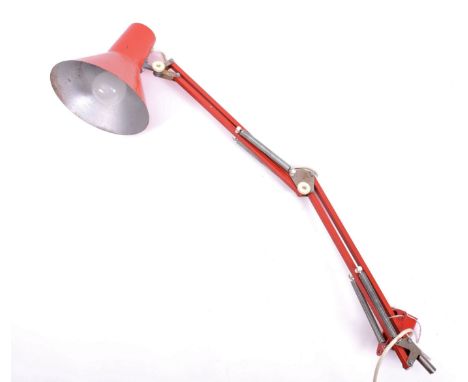 BHS - A retro 20th century Danish designed anglepoise workman's desk lamp light. The lamp finished in orange having conical a