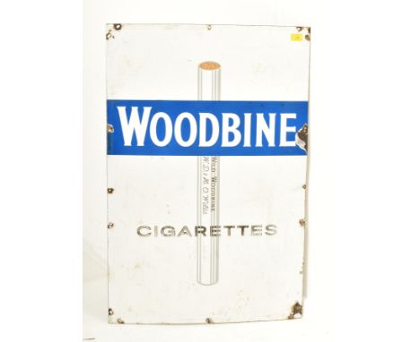 Woodbine - A vintage 20th century advertising point of sale shop display enamel sign. The sign in white and blue reading 'Woo