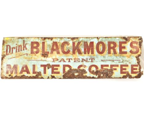 An early 20th century Industrial shop advertising sign -  Blackmore's Malted Coffee (Patent). The sign reading Drink Blackmor