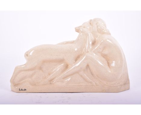 Louis Fontinelle (French school, 1880-1964) - an early 20th century Art Deco crackle glazed ceramic mantlepiece figure. The s