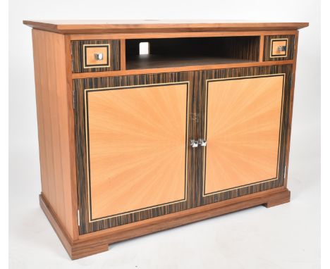A 20th century bespoke made TV / media sideboard credenza by David Linley for Claridge's of London. The sideboard having a cr