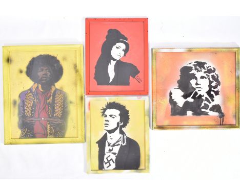 David Hudson - A collection of four contemporary stencil spray painting/artwork/acrylic painting of artists faces includes Ji