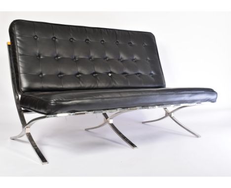 After Ludwig Mies Van der Rohe & Lilly Reich - Barcelona Sofa - A contemporary easy lounge two seater sofa settee. The sofa h