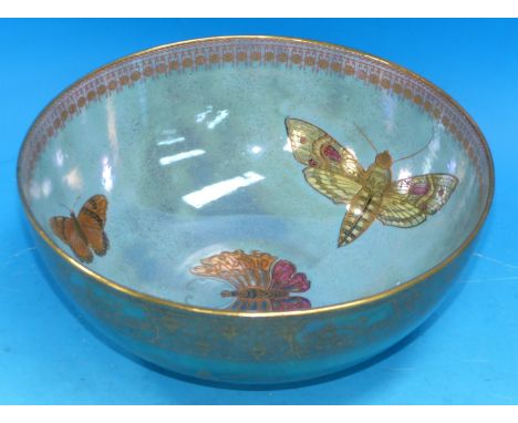 A Carltonware lustre bowl decorated with moths and butterflies, 9"