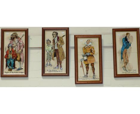 A collection of 5 Maws twin tile pictures featuring figures from Dickens novels; a composition figure of an elegant 1920's la