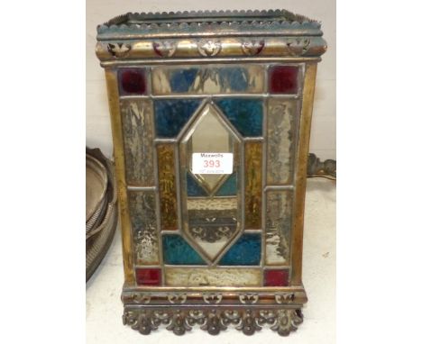 A late 19th century leaded glass hall light shade with 2 pendant fittings