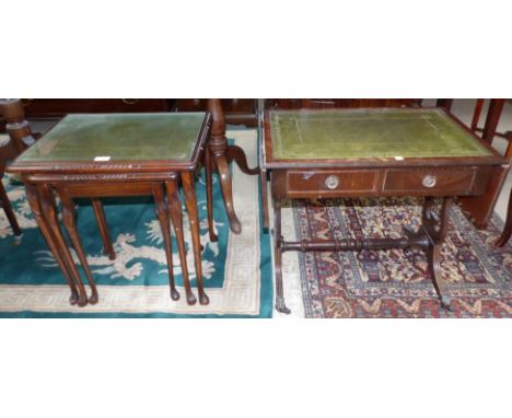 A nest of 3 reproduction mahogany occasional tables; a similar dwarf sofa table