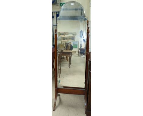 An oak framed cheval mirror and a drop leaf table