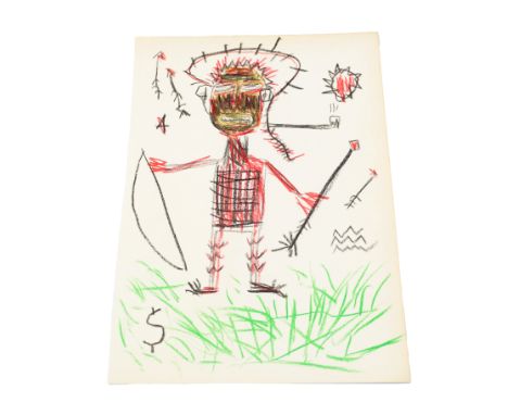 Jean-Michel Basquiat (American 1960-1988) original drawing crayons on paper depicting untitled subject (Native American with 