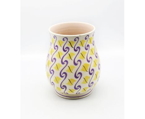 Poole Pottery freeform vase, of baluster shape, no. 718, with abstract purple swirl design, approx. 20cm high.   Further deta