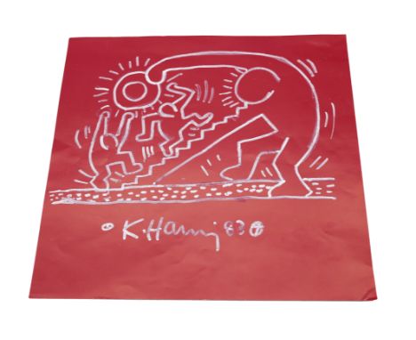 Keith Haring (American 1958-1990) original felt tip marker on paper depicting Untitled subject (Two dancers under the sun cli