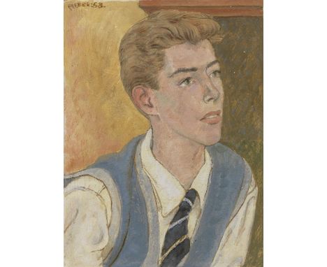 Peter Samuelson (British, 1912-1996)Portrait of a Young Man signed and dated 'PIERRE 58.' (upper left)oil on thick card35.5 x