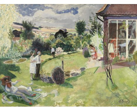 Gilbert Spencer R.A. (British, 1892-1979)Conversation Piece signed with initials and dated 'GS 1963' (lower right)oil on canv