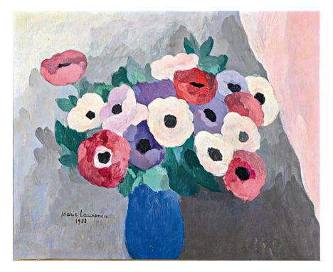 Marie Laurencin, 1883 Paris – 1956 ebendaANÉMONES DANS UN VASE BLEU Öl auf Leinwand. 49 x 64,5 cm. Links neben der Vase signi