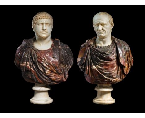Paar ImperatorenbüstenCARACALLA (188-217) Ab 211 bis zu seinem Tod römischer Kaiser und VESPASIAN (9-79) Ab 69 bis zum Tod rö