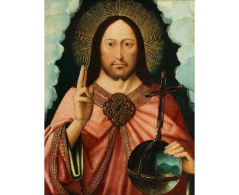 Meister der Magdalena von Mansi,erste Hälfte 16. Jahrhundert, UmkreisCHRISTUS ALS SALVATOR MUNDI Öl auf Holz. 56 x 43 cm. In 