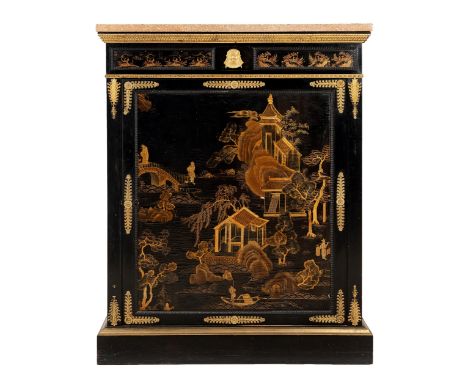 Chinoiser Charles X-Halbschrank117 x 91 x 48 cm. Frankreich, 19. Jahrhundert.Über rechteckiger gerader Basis der kastenförmig