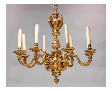 BronzelüsterHöhe: 80 cm. Durchmesser: 87 cm. Frankreich, 19. Jahrhundert.Bronze, gegossen, ziseliert und vergoldet. Ganz dem 