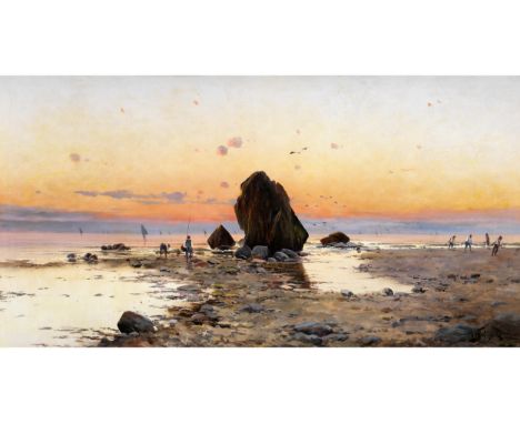 Ricardo Verdugo Landi, 1871 – 1930, zug. KÜSTENSZENE Öl auf Leinwand. Doubliert.80 x 155 cm. Rechts unten signiert „R. Verdug
