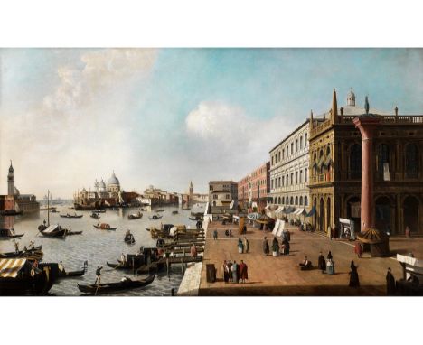 William James, tätig 1730 – 1780 DAS MARKUSBECKEN ZUM KAI HIN MIT DER KIRCHE SANTA MARIA DELLA SALUTE Öl auf Leinwand. Doubli