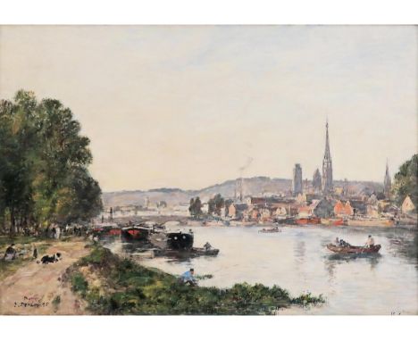 Eugène Boudin, 1824 Honfleur – 1898 Deauville ROUEN, VUE PRISE DU COURS LA REINE, LE SOIR Öl auf Leinwand. 50,3 x 74,3 cm. Li