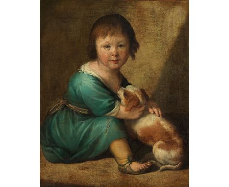 Hendrick Bloemaert, 1601/02 Utrecht – 1672PORTRAIT EINES KINDES MIT HUND Öl auf Leinwand. Altdoubliert. 58 x 47 cm. Rechts ob
