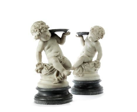 Albert-Ernest de Carrier-Belleuse, 1824 Anizy-le-Chateau, Dept. Aisne – 1887 Sèvres PAAR PUTTI ALS BEISTELLFIGURENHöhe: 49 cm