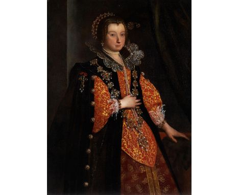 Italienischer Hofmaler des 17. JahrhundertsBILDNIS EINER FÜRSTLICHEN DAME Öl auf Leinwand. Doubliert. 124 x 92 cm. Gerahmt.Be