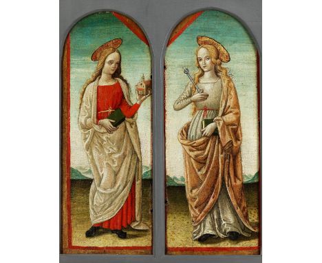 Marino d‘Agnolo, Meister der Umbrischen Schule des 15. Jahrhunderts Paar Tafelbilder eines kleinen Hausaltars, wohl ehemals e