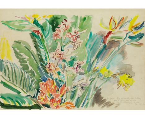 Oskar Kokoschka, 1886 Pöchlarn – 1980 MontreuxBLUMENSTILLLEBEN Aquarell auf leicht cremefarbenem Velinpapier. Sichtmaß: 44 x 