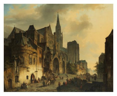 Cornelis Springer, 1817 Amsterdam – 1891 HilversumROMANTISCHE ANSICHT EINER KATHEDRALE IM SPÄTLICHT Öl auf Leinwand. 81 x 99 