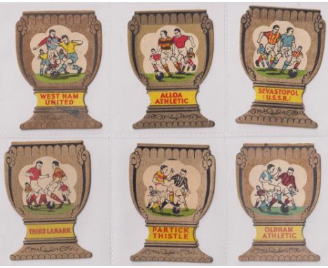 Trade cards, Donaldson's, Football Teams (shaped as cups), 6 cards, Oldham Athletic, West Ham United, Sevastopol (USSR), Allo