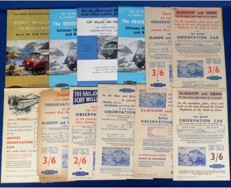 Ephemera, Rail, British Rail West Highland Railway, 12 Observation Car leaflets dating from the 1950s and 60s 'The Bens and t