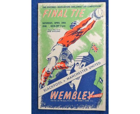 Football programme, FA Cup Final 1948 Blackpool v Manchester Utd (rusty staples &amp; light vertical fold otherwise gd) (1)
