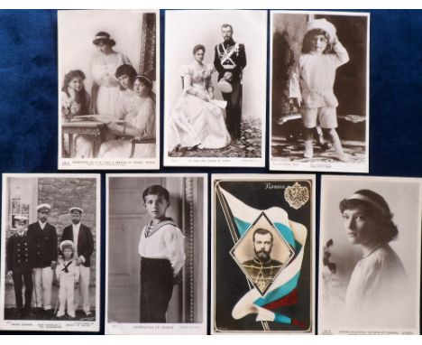 Postcards, Russian Royalty, 7 cards, GV/Prince of Wales with Czar/Czarewitch, Czar and Czarina, Four Daughters, Tatiana etc.,